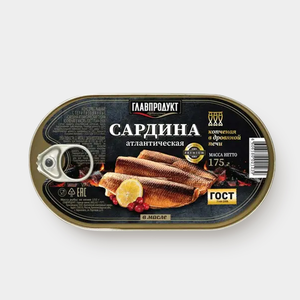 Сардина тушка копченая в масле «Главпродукт», 175 г Сардина тушка копченая в масле «Главпродукт», 175 г
