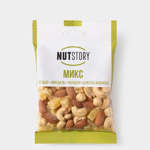 «NutStory», кешью, миндаль, фундук и цукаты ананаса, 43 г «NutStory», кешью, миндаль, фундук и цукаты ананаса, 43 г