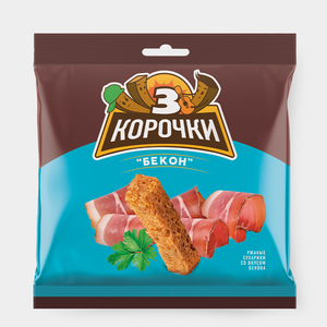 «3 Корочки», сухарики со вкусом бекона, 100 г