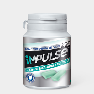 «Impulse ICE», жевательная резинка со вкусом эвкалипта и ментола, 56 г