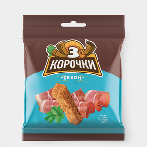 «3 Корочки», сухарики со вкусом бекона, 40 г