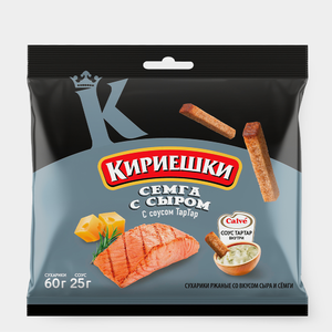 «Кириешки», сухарики со вкусом семги с сыром и соусом тар-тар «Calve», 85 г