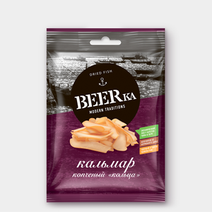 «Beerka», кольца кальмара копчёные, 38 г «Beerka», кольца кальмара копчёные, 38 г