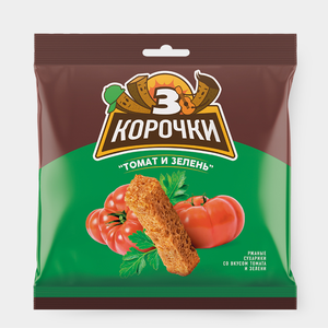 «3 Корочки», сухарики со вкусом томата и зелени, 100 г