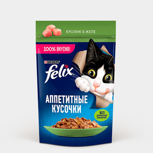 Корм для кошек «Felix» Аппетитные кусочки. Кролик в желе, 75 г Корм для кошек «Felix» Аппетитные кусочки. Кролик в желе, 75 г