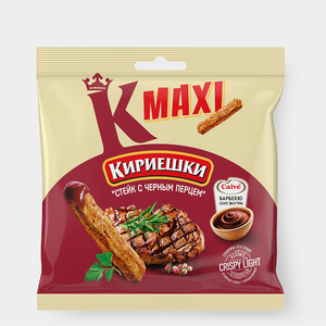 «Кириешки Maxi», сухарики со вкусом стейка с черным перцем и соусом барбекю «Calve», 75 г «Кириешки Maxi», сухарики со вкусом стейка с черным перцем и соусом барбекю «Calve», 75 г