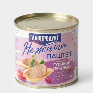 Паштет печеночный нежный с гусиной печенью «Главпродукт», 240 г Паштет печеночный нежный с гусиной печенью «Главпродукт», 240 г