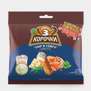«3 Корочки», сухарики со вкусом сёмги с сыром и соусом тар-тар «Calve», 85 г