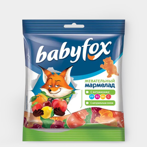 «BabyFox», мармелад жевательный с соком ягод и фруктов, 70 г