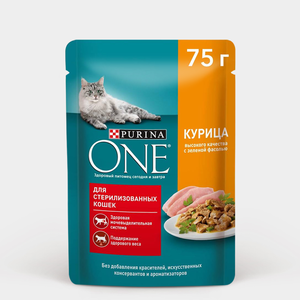 Влажный корм «ONE» для стерилизованных кошек, Курица с фасолью, 75 г Влажный корм «ONE» для стерилизованных кошек, Курица с фасолью, 75 г