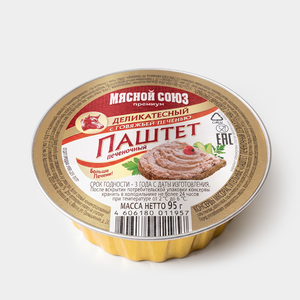 Паштет печеночный «Деликатесный» с говяжьей печенью «Мясной союз», 95 г