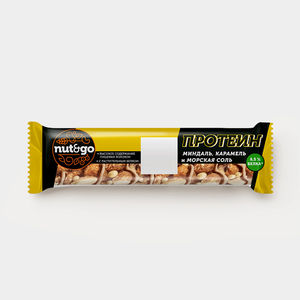 «Nut&Go», батончик Protein, миндаль с карамелью и морской солью, 40 г «Nut&Go», батончик Protein, миндаль с карамелью и морской солью, 40 г