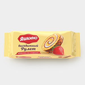 «Яшкино», рулет бисквитный клубничный со сливками, 200 г