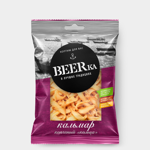 «Beerka», кольца кальмара копчёные, 38 г «Beerka», кольца кальмара копчёные, 38 г