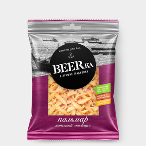 «Beerka», кольца кальмара копчёные, 70 г «Beerka», кольца кальмара копчёные, 70 г