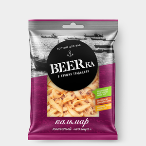 «Beerka», кольца кальмара копчёные, 18 г «Beerka», кольца кальмара копчёные, 18 г
