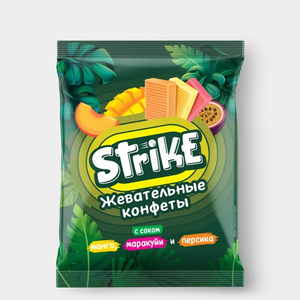 «Strike», жевательная конфета со вкусами манго, маракуйи и персика, 180 г