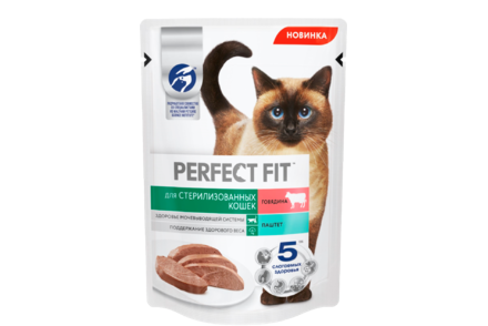 Влажный корм «Perfect Fit» для стерилизованных кошек паштет с говядиной, 75 г