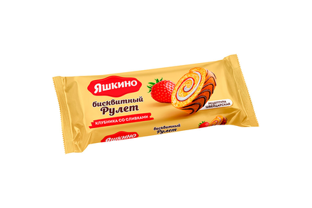 «Яшкино», рулет бисквитный клубничный со сливками, 200 г