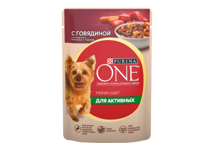 Корм для собак «Purina ONE» С говядиной, картофелем и морковью в подливе, 85 г