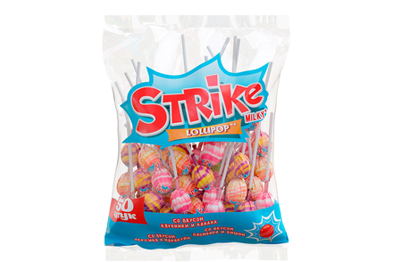«Strike», карамель на палочке с молочно-фруктовым вкусом, 565 г