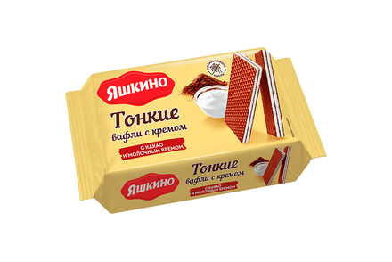 «Яшкино», вафли тонкие с какао и молочным кремом, 144 г
