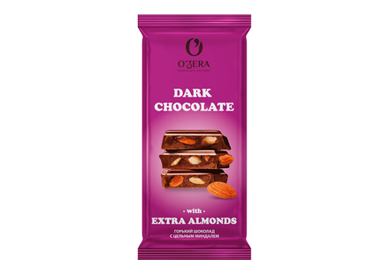 «O'Zera», шоколад горький с цельным миндалем Dark & Extra Almond, 90 г
