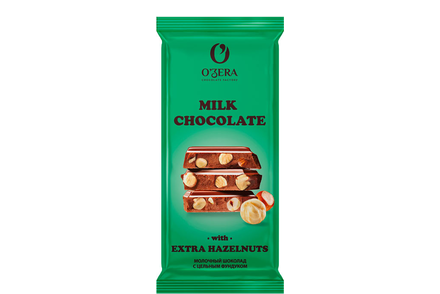 «O'Zera», шоколад молочный с цельным фундуком  Milk & Extra Hazelnut, 90 г