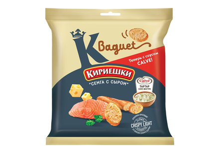 «Кириешки Baguet», сухарики со вкусом «Семга с сыром» и с соусом тар-тар «Calve», 70 г «Кириешки Baguet», сухарики со вкусом «Семга с сыром» и с соусом тар-тар «Calve», 70 г