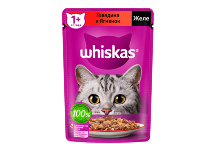 Влажный корм «Whiskas» желе с говядиной и ягненком, 75 г