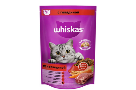 Сухой полнорационный корм «Whiskas» подушечки с паштетом, говядина, 350 г
