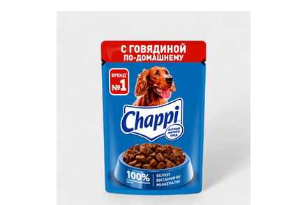 Корм консервированный полнорационный «Chappi» для взрослых собак с добавлением говядины «Сытный мясной обед» Говядина по-домашнему, 85 г