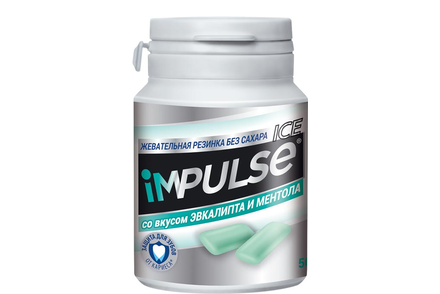 «Impulse ICE», жевательная резинка со вкусом эвкалипта и ментола, 56 г «Impulse ICE», жевательная резинка со вкусом эвкалипта и ментола, 56 г