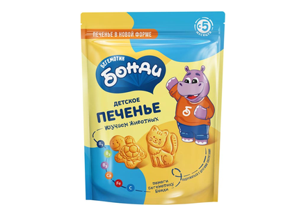 «Бегемотик Бонди», детское печенье «Изучаем животных», 80 г