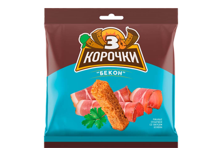 «3 Корочки», сухарики со вкусом бекона, 100 г