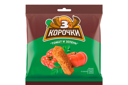 «3 Корочки», сухарики со вкусом томата и зелени, 100 г