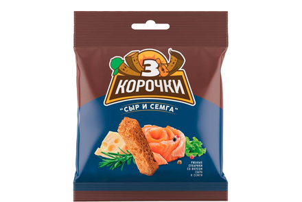 «3 Корочки», сухарики со вкусом сёмги с сыром, 40 г