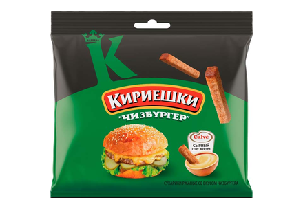 «Кириешки», сухарики ржаные со вкусом чизбургера и с сырным соусом «Calve», 85 г