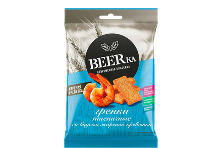 «Beerka», гренки со вкусом жареной креветки, 60 г «Beerka», гренки со вкусом жареной креветки, 60 г