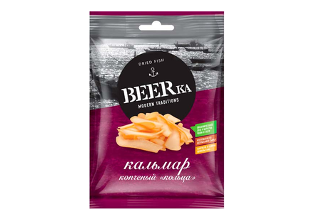 «Beerka», кольца кальмара копчёные, 18 г «Beerka», кольца кальмара копчёные, 18 г