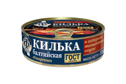 «Трал Флот», килька балтийская неразделанная, в остром томатном соусе, 230 г «Трал Флот», килька балтийская неразделанная, в остром томатном соусе, 230 г
