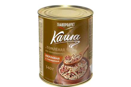 «Главпродукт», каша перловая с говядиной «Томлёная по-домашнему», 340 г