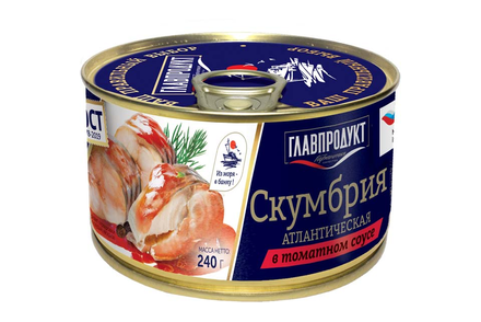 «Главпродукт», скумбрия в томатном соусе, 240 г