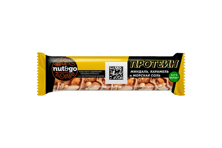 «Nut&Go», батончик Protein, миндаль с карамелью и морской солью, 40 г «Nut&Go», батончик Protein, миндаль с карамелью и морской солью, 40 г