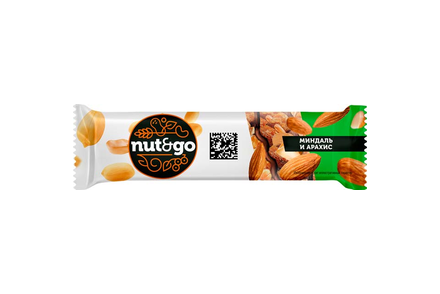 «Nut&Go», батончик Almond & peanut, 36 г «Nut&Go», батончик Almond & peanut, 36 г