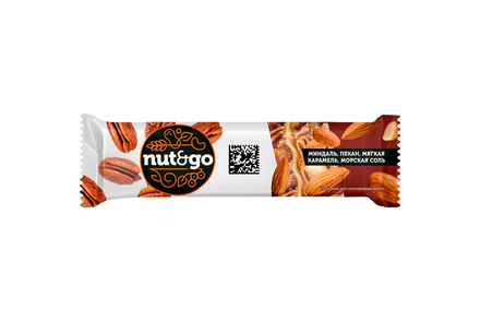 «Nut&Go», батончик с миндалём, пеканом, карамелью, морской солью, 36 г