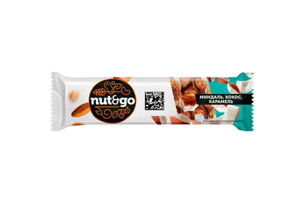 «Nut&Go», батончик с миндалём, кокосом, карамелью, 36 г «Nut&Go», батончик с миндалём, кокосом, карамелью, 36 г