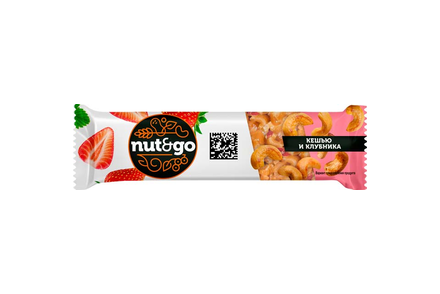 «Nut&Go», батончик «Кешью и клубника», 36 г «Nut&Go», батончик «Кешью и клубника», 36 г