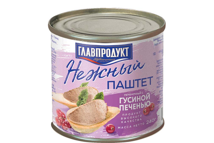 «Главпродукт», паштет печеночный нежный с гусиной печенью, 240 г