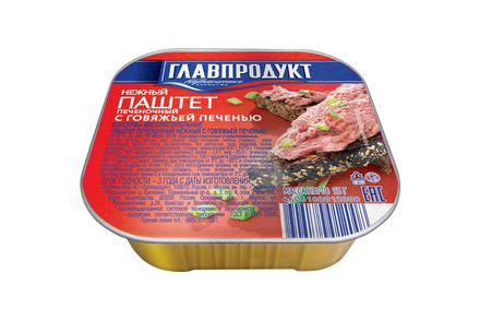 «Главпродукт», паштет печеночный нежный с говяжьей печенью, 95 г